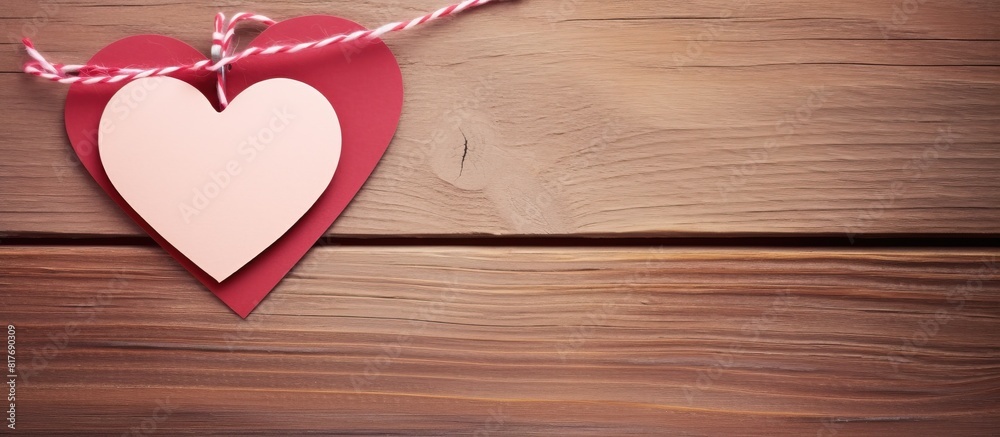 Fototapete Copy space image of heart shaped note paper on a wooden background representing love and Valentine s Day Perfect for adding text