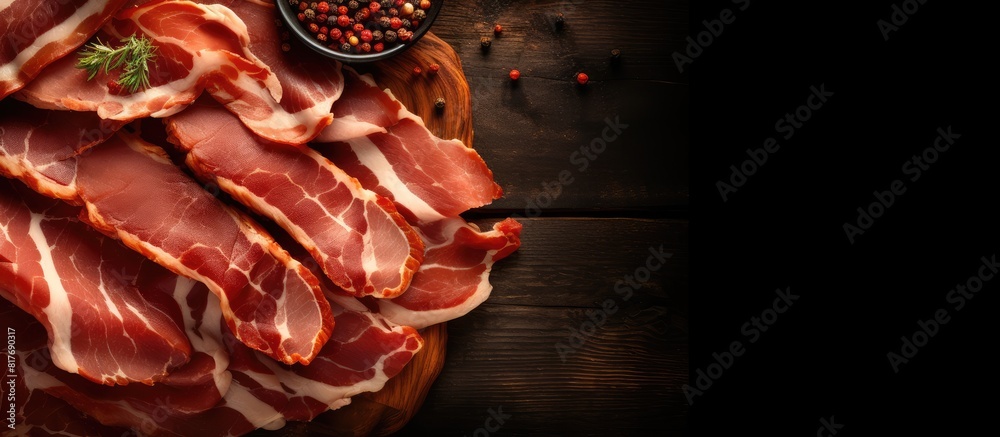 Aufkleber a mouthwatering top down view of delicious natural cured smoked meat and bacon slices perfect for a 