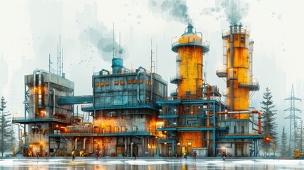 Depict engineers inspecting and maintaining a geothermal power plant, illustrating