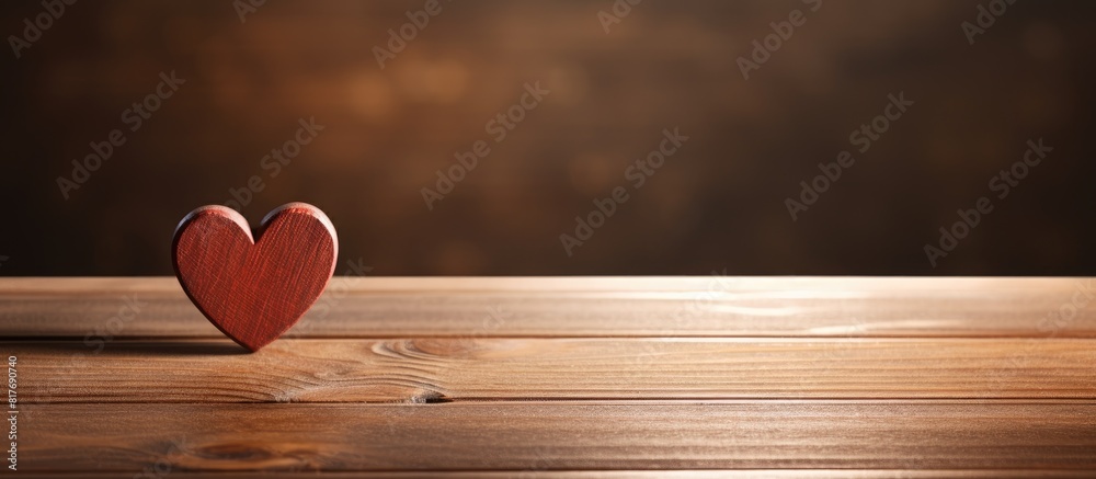 Poster a wooden table with a love word block for a background providing space for copy