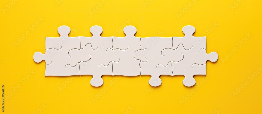 Poster A jigsaw puzzle with a plain white design set against a yellow background allowing ample empty space for creative purposes in the image