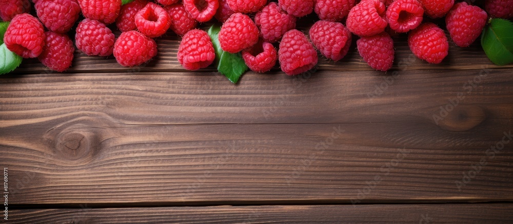 Aufkleber A copy space image showcasing fresh raspberries displayed on a rustic wooden backdrop