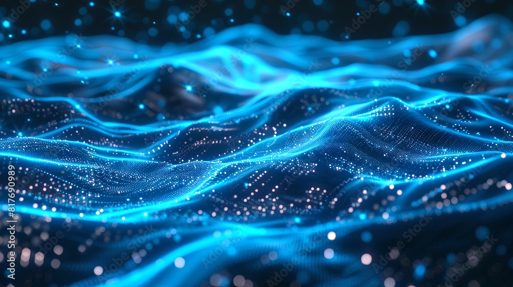 Wall mural vibrant digital waves flowing in a sea of blue light. abstract technology background suitable for in