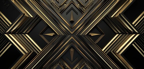 Abstract background, of metallic gold 3D geometric lines on a black background