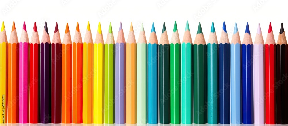 Aufkleber Colorful pencils create a blurred pattern isolated on a white background providing ample copy space image