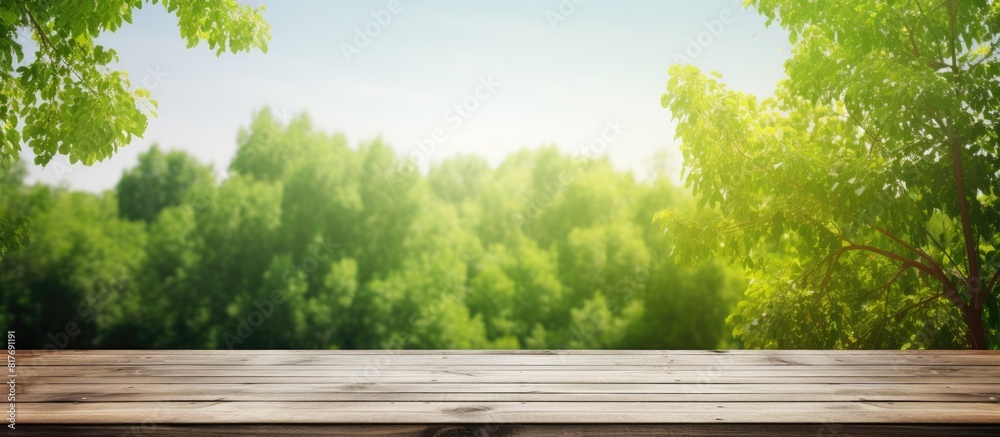 Poster bright sunny day with a natural background of green wood providing ample copy space for text and a p