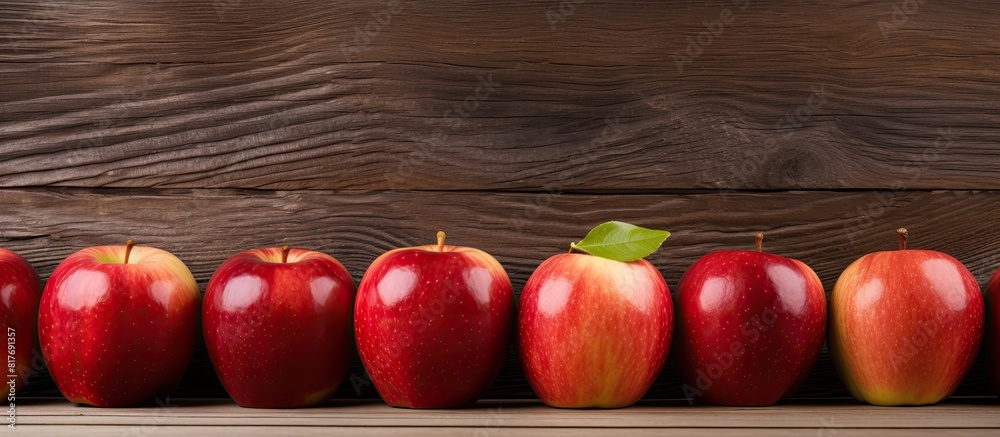 Poster copy space image of red apples on a wooden background