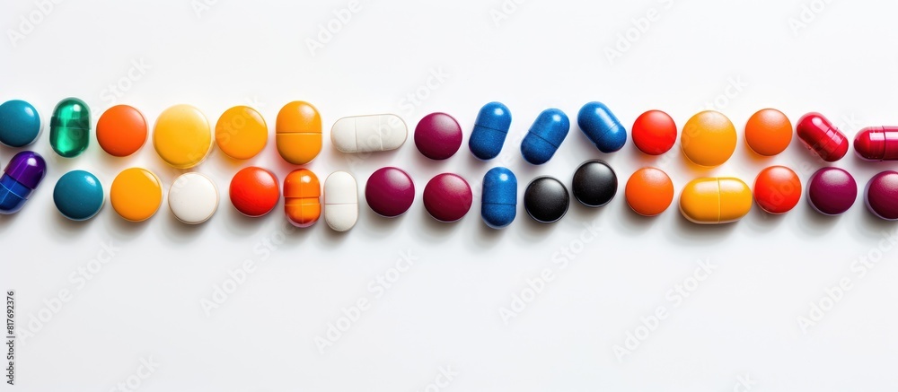 Poster a copy space image of medication tablets against a white backdrop
