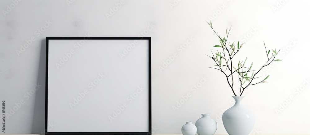 Fototapete a minimal composition featuring a black frame creating a mock up with ample copy space image
