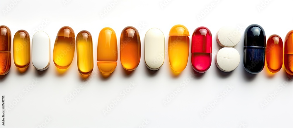 Poster a copy space image of medication tablets against a white backdrop