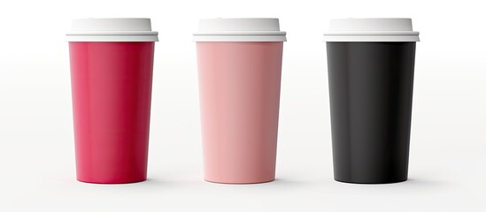 A mockup coffee cup set on a white background with a design concept It offers ample copy space for text and logos Clipping path included