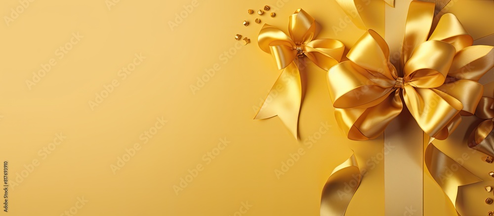 Leinwandbilder a yellow background featuring scattered gold colored ribbon bows creating a banner like effect copy 