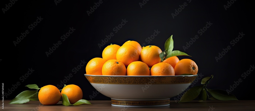 Poster A fruit bowl with a mandarin and plenty of empty space to showcase the image. Creative banner. Copyspace image