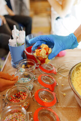 Photo of the process of making ice cream at children's parties using liquid nitrogen. entertainment and treats for the party.