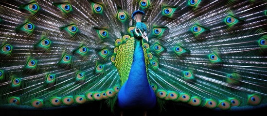 Peacock flaunting vibrant plumage in a copy space image