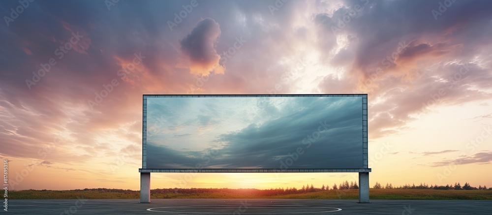 Aufkleber Sunset provides the backdrop for a blank billboard against a cloudy sky creating an ideal copy space image