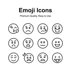 Cute emoji icons, emoticon vectors, isolated on white background