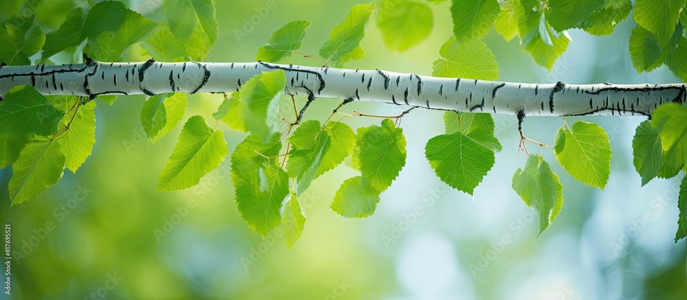 Aufkleber green spring leaves of a birch tree create a natural and eco friendly background with plenty of copy