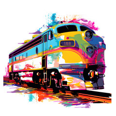 Pop art train artwork isolated on a white background Ai generative 