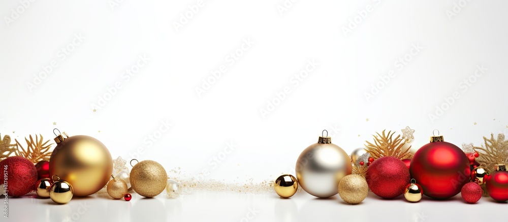 Poster copy space image of white background adorned with christmas ornaments