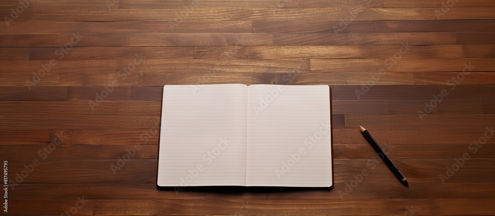 Leinwandbilder a wood table with a blank notebook providing ample copy space for writing or sketching