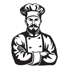 Chef avatar logo art design, black vector illustration on white background