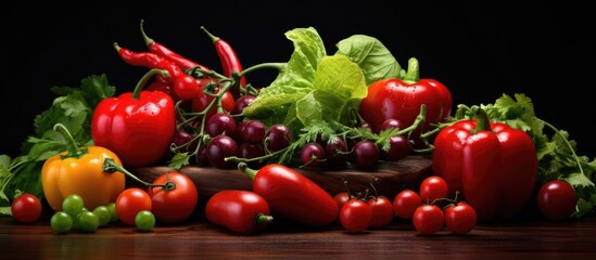 Image of various vegetables with cherry in a group offering plenty of copy space