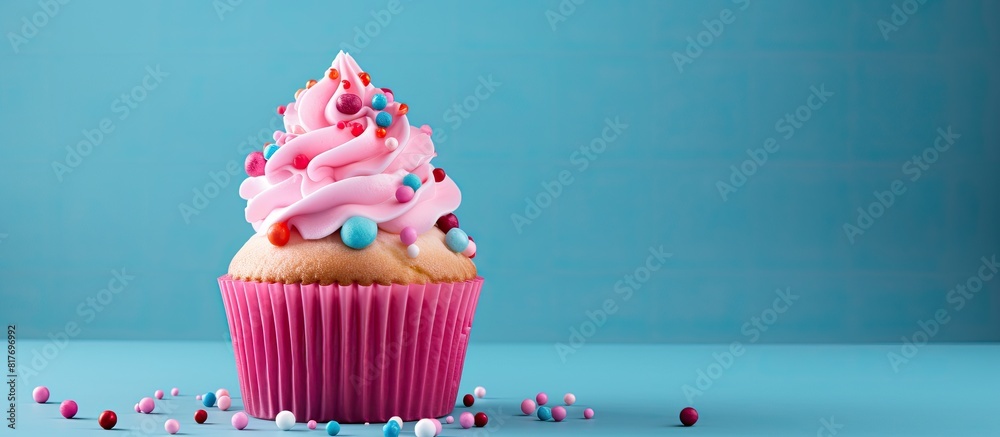 Poster color background image featuring a delectable cupcake. creative banner. copyspace image