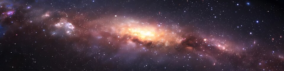 Panoramic astrophotography of visible Milky Way galaxy. Stars, nebula and stardust at night sky