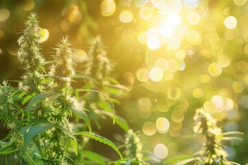 Breeding cannabis plant in sunlight with seeds and flowers Discussion on legalization