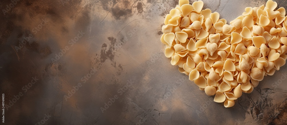 Poster heart shaped pasta on a background of stone with copy space image
