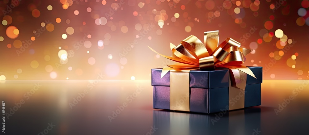 Poster colorful background with a gift box adorned with a golden ribbon bow creating a visually appealing c