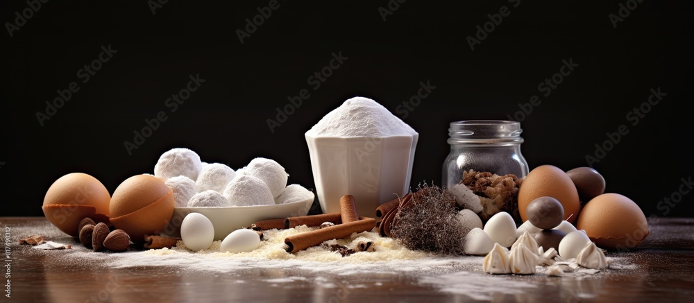 Poster cupcake ingredients include sugar eggs butter baking powder flour cinnamon walnuts and molds. creati