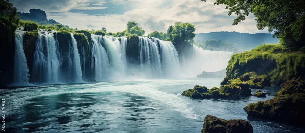 Poster magnificent waterfall with copy space image