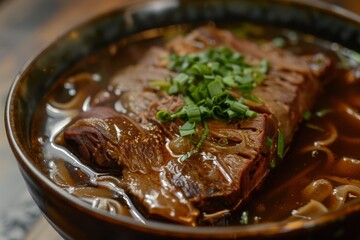 Fototapeta premium Brisket and noodles in broth