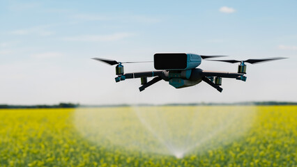 modern agriculture. a drone spraying over a field. irrigation and ecological development
