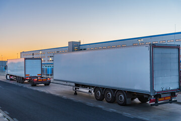 Truck driver with a special semi-trailer hitching a second trailer, a large duo-trailer vehicle.