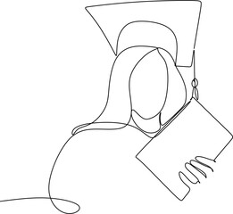 Happy graduate with diploma - continuous line drawing.