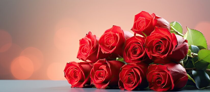 A stunning bouquet of red roses with a copy space image for adding personalized text on a greeting card layout