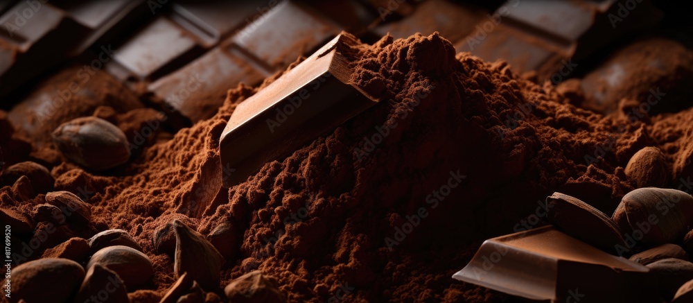 Poster a closeup image of cocoa powder and dark chocolate is displayed providing an intriguing combination 