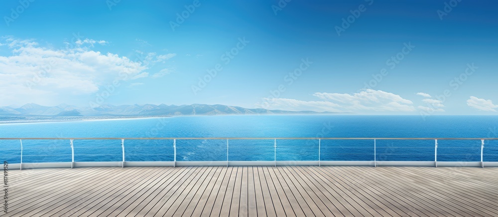 Poster Ocean view with copy space image of a cruise ship deck and railing