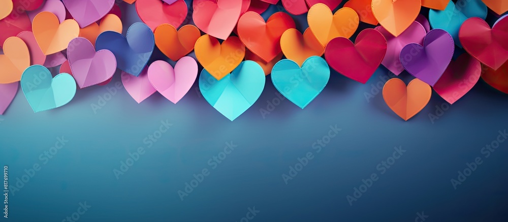 Poster colorful paper hearts add a touch of beauty to the background creating an enchanting st valentine s 