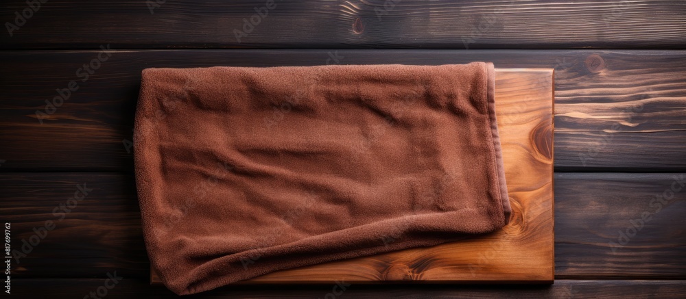 Aufkleber the image showcases a towel laid on top of a dark wooden background leaving ample space for other el