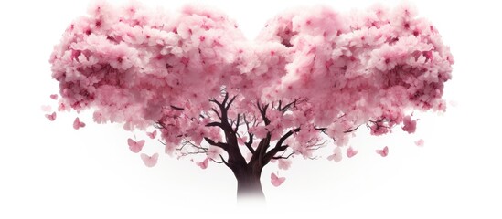 Obraz premium A copy space image of a pink cherry tree blossom heart against a white backdrop