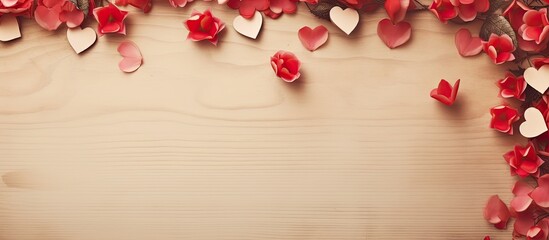 A Valentine s day themed background featuring a wooden frame perfect for adding a copy space image