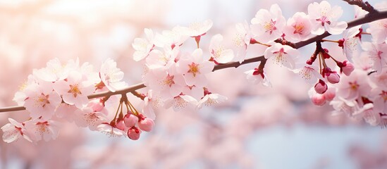 Obraz premium A stunning series of spring flowers showcasing the beauty of cherry blossoms. Creative banner. Copyspace image