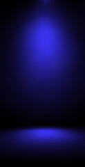 Dark wall background. blue neon light a with vertical banner.