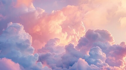 Panoramic view of a beautiful cloudy sky with fluffy clouds as background texture