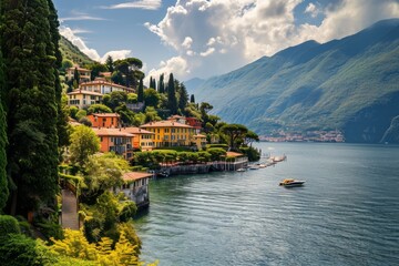 Fototapeta premium A panoramic view of picturesque Lake Italy, Ai generated
