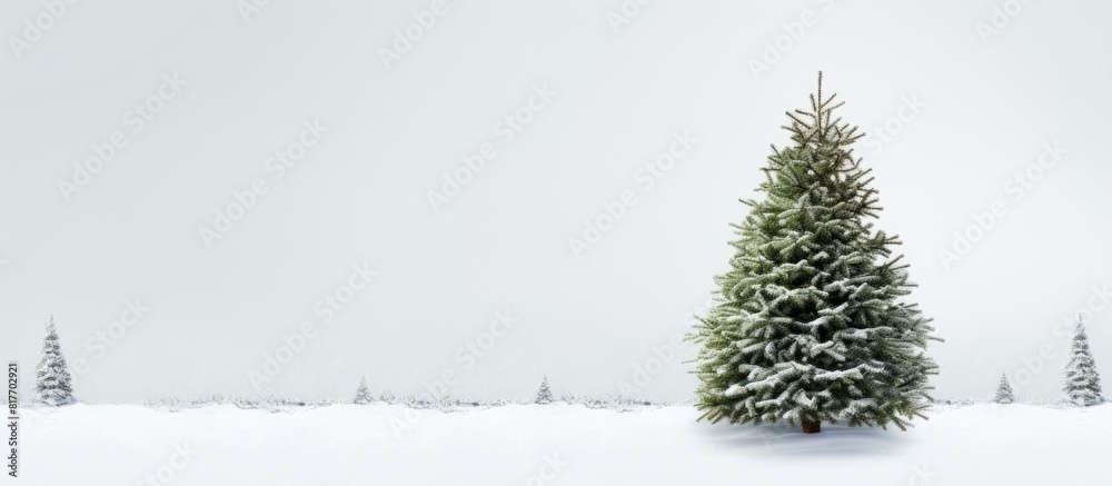 Poster a festive christmas fir tree stands tall against a clean white background leaving ample copy space f